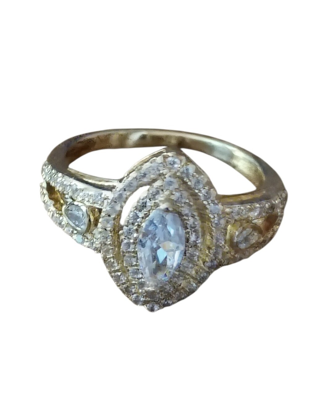 Fashion Jewelry Gold-Tone Marquise Cubic Zirconia Halo Ring Size 8 Ring